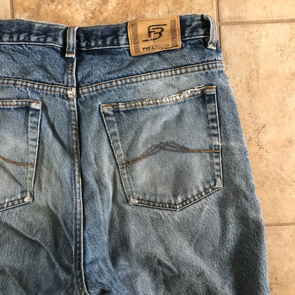 Full Blue Registered Vintage Straight Leg Distressed Jeans Retro High Rise - Picture 13 of 16